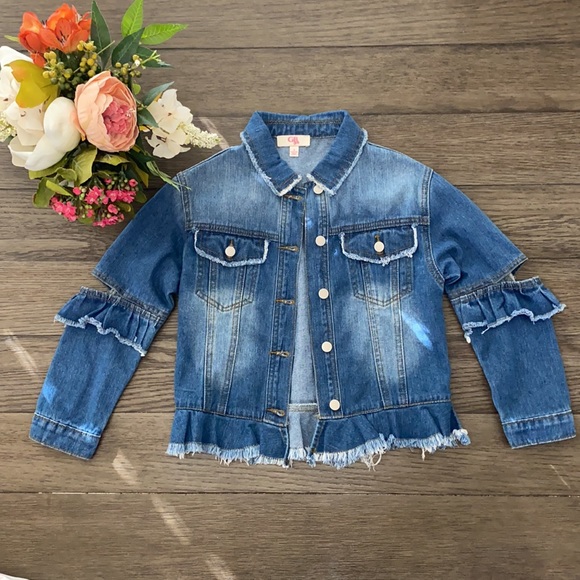 GB girls denim ruffle jacket - Picture 1 of 4
